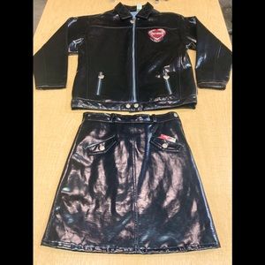 Girls Harley Davidson Black Leather-like Jacket and Skirt Size 14-16